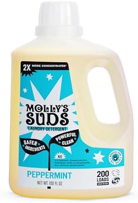 Molly's Suds Liquid Laundry Detergent | Clean Laundry Detergent Soap for Sensitive Skin | 2x Concentrated, High Efficiency (HE) (Peppermint - 200 Loads)
