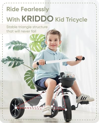 KRIDDO Kids Tricycles for 2-4 Year Olds, Toddler Trike Gift for 24 Months to 4 Years, White