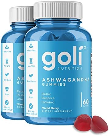 Goli Ashwagandha & Vitamin D Gummy 120 Count - Relax. Restore. Unwind. (Mixed Berry, KSM-66, Vegan, Plant Based, Non-GMO, Gluten-Free & Gelatin Free), Pack of 2