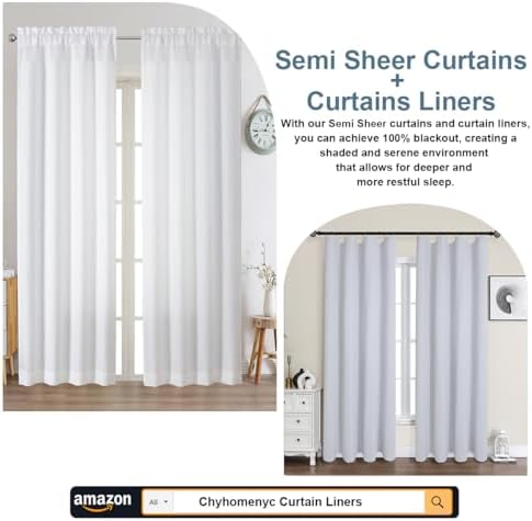 Chyhomenyc White Curtains 84 Inch Length 2 Panels Set, Faux Linen Textured Semi Light Filtering Soft Airy Farmhouse Curtain Drapes for Living Room Bedroom, Cortinas para Sala, 40Wx84L