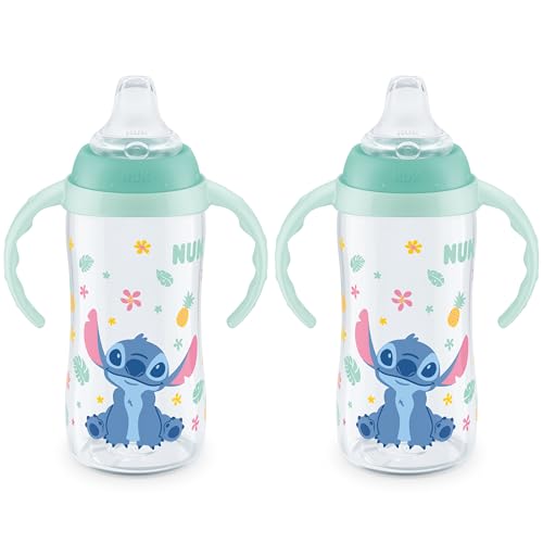 NUK Learner Cup, 10 Oz, Pack of 2, Disney's Stitch – Soft Spout, Easy-Grip Handles, BPA Free, Spill Proof Transition Sippy Cup
