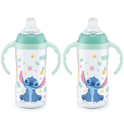 NUK Learner Cup, 10 Oz, Pack of 2, Disney's Stitch – Soft Spout, Easy-Grip Handles, BPA Free, Spill Proof Transition Sippy Cup