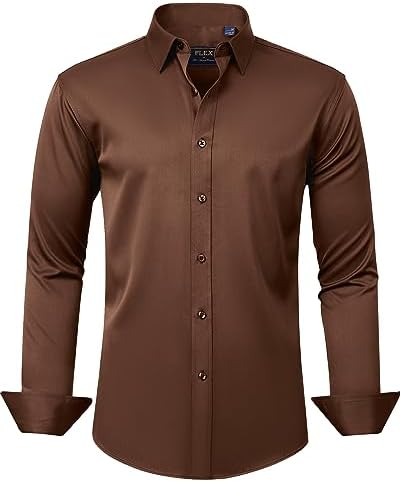 J.VER Men's Dress Shirts Solid Long Sleeve Stretch Wrinkle-Free Formal Shirt Business Casual Button Down Shirts
