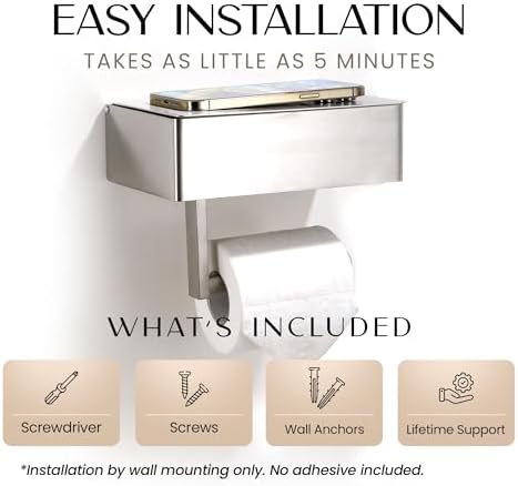 Day Moon™ Chrome Toilet Paper Holder with Shelf - Wipe Holder for Bathroom, Flushable Wipes Dispenser, Toilet Paper and Wipes Holder