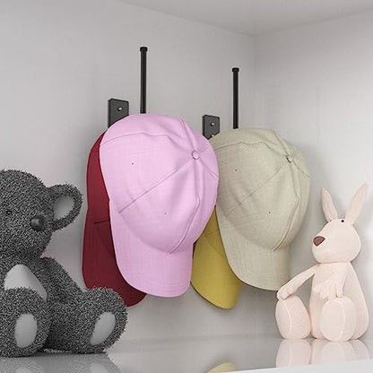 4 Pack Hat Racks for Baseball Caps, Stainless Steel Hat Organizer for Baseball Cap, Hat Holder Storage Organizer, H at Hanger Strong Adhesive/Wall Drilled for Door, Bedroom, Closet(Black 6 in)