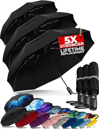 TUMELLA Strongest Windproof Travel Umbrella (Compact, Superior & Beautiful), Small Strong but Light Portable and Automatic Folding Rain Umbrella, Durable Premium Grip, Fits Car & Backpack