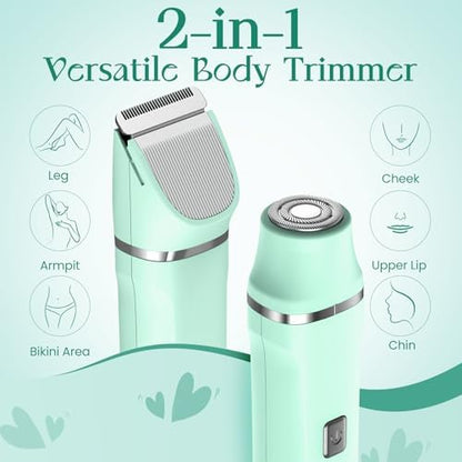 Dermave Bikini Shaver - Dusk Razor with Dual Head Electric Shaver (Body & Facial), IPX7 Waterproof Design, Painless Trimmer for Underarm/Legs/Bikini Line, Fashion Self-Care Gifts for Her (Green)