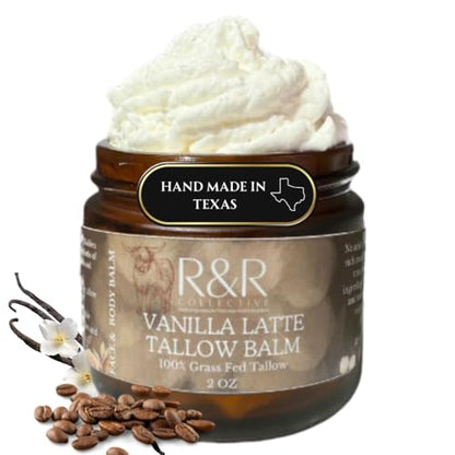 Vanilla Latte Tallow Face Moisturizer – 100% Grass-Fed Whipped Beef Tallow Balm with Coffee & Vanilla – For Dry, Sensitive Skin, Eczema & Psoriasis – Handmade Natural Skincare – 2 oz