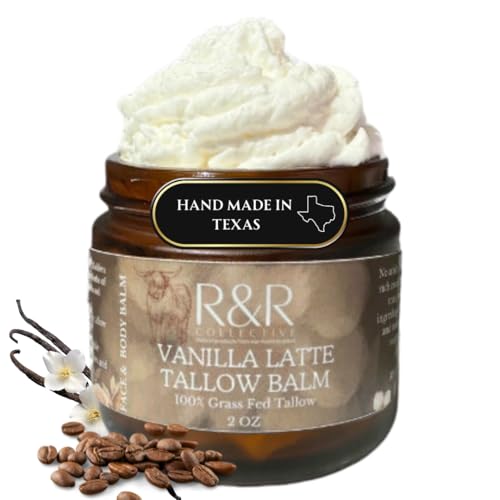 Vanilla Latte Tallow Face Moisturizer – 100% Grass-Fed Whipped Beef Tallow Balm with Coffee & Vanilla – For Dry, Sensitive Skin, Eczema & Psoriasis – Handmade Natural Skincare – 2 oz