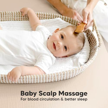 Baby Hair Brush and Comb Set for Newborn - Wooden Baby Hair Brush Set with Soft Goat Bristle, Baby Brush Set for Newborns Baby Brush and Comb Set Girl, Boy, Toddler Cradle Cap Brush (Oval, Walnut)