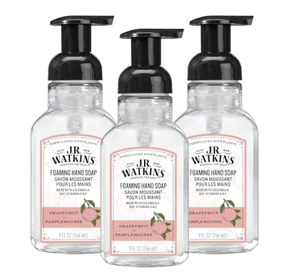 J.R. Watkins Foaming Hand Soap with Pump Dispenser, Moisturizing Foam Hand Wash, Alcohol-Free and Cruelty-Free, Grapefruit, 9 fl oz, 3 Pack
