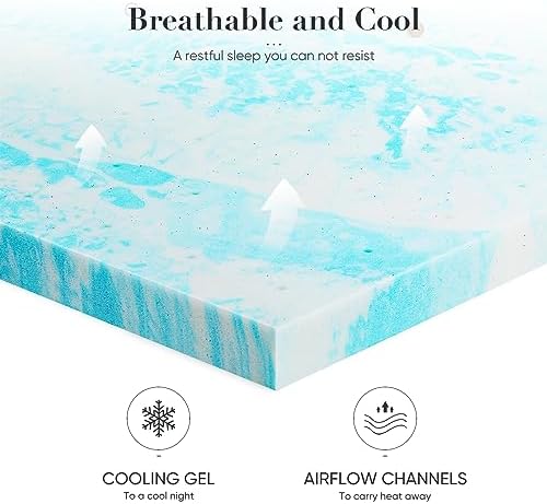 Memory Foam Mattress Topper Queen, 2 Inch Thick Gel Infused Bed Toppers for Queen Size Bed, Soft Mattress Pads for Sleeper Sofa, RV, Camper, CertiPUR-US Certified, Blue