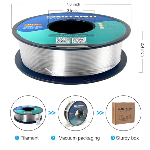 GIANTARM Clear PLA Filament, 1.75mm Transparent PLA 1kg Spool (2.2lbs), 3D Printer Filament with Vacuum Packaging