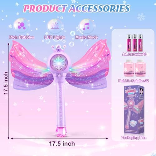 Bubble Wands for Kids Girls - LED Light & Music Bubble Machine: 3 AA Batteries & 2 Bubble Solutions, Outdoor Party Birthday Toys for Toddlers, Gift for 3 4 5 6 7 8 Year Old Girls, Purple