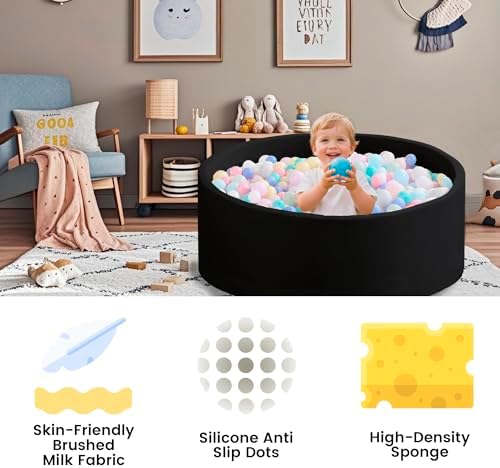 Ball Pit for Toddlers 47.24''x15.75'' Baby Ball Pit Soft Foam Ball Pits Round Lagre Kids Ball Pits Indoor and Outdoor Game Kids Play Ball Pool Ideal Gift for Children (Black, NO Balls)