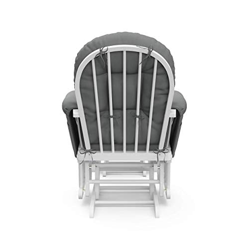 Storkcraft Premium Hoop Glider & Ottoman (White/Gray) — GREENGUARD Gold Certified Nursery Glider, Solid Wood Craftsmanship, Smooth-Gliding Nursery Chair and Ottoman, Award-Winning