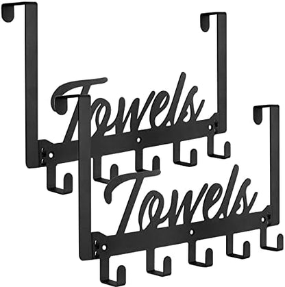 2 Pack Over The Door Hooks, Heavy Duty Over Door Towel Hanger with 10 Coat Hooks for Bedroom, Bathroom, Kitchen Towels, Bags, Hats