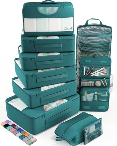 Veken 10 Set Packing Cubes for Travel Essential, Suitcase Organizer Bags in 4 Sizes, Carry-On Luggage Accessories with Large Laundry & Hanging Toiletry Bag, Must-Have for Airplane, Road Trip & Camping