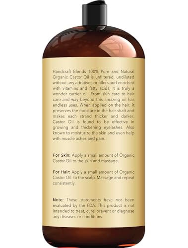 Handcraft Blends Organic Castor Oil - 28 Fl Oz - 100% Pure and Natural - Premium Grade Carrier Oil for Hair Growth, Eyelashes and Eyebrows - Hair and Body - Expeller-Pressed & Hexane-Free