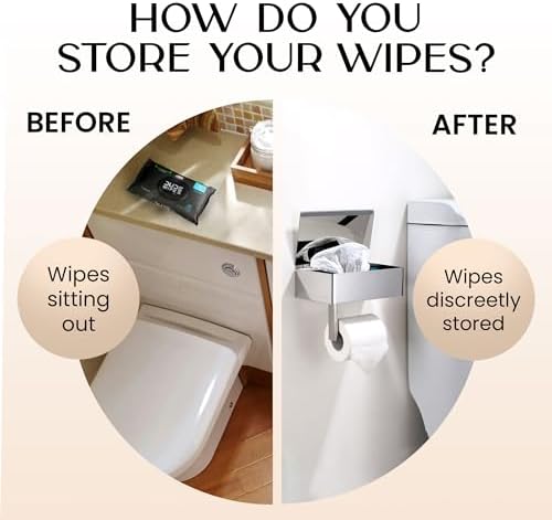 Day Moon™ Chrome Toilet Paper Holder with Shelf - Wipe Holder for Bathroom, Flushable Wipes Dispenser, Toilet Paper and Wipes Holder