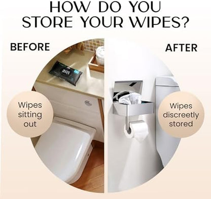 Day Moon™ Chrome Toilet Paper Holder with Shelf - Wipe Holder for Bathroom, Flushable Wipes Dispenser, Toilet Paper and Wipes Holder