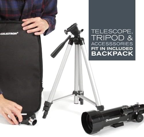 Celestron Travel Scope 70 Portable Refractor Telescope – 70mm Aperture, Fully-Coated Glass Optics – Includes Tripod, Backpack & Software – Ideal for Beginners & Travel
