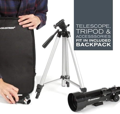 Celestron Travel Scope 70 Portable Refractor Telescope – 70mm Aperture, Fully-Coated Glass Optics – Includes Tripod, Backpack & Software – Ideal for Beginners & Travel