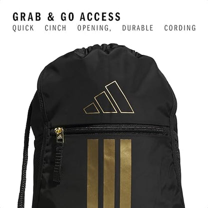 adidas Alliance Sackpack, Drawstring Backpack, Lightweight Small Gym Bag for Women and Men, Black/Gold Metallic, One Size