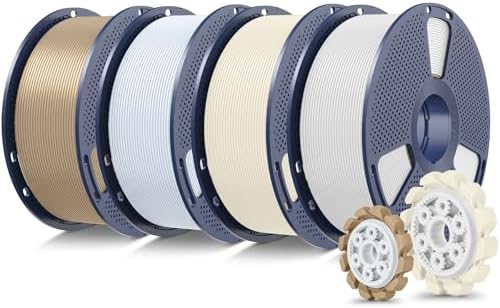 SUNLU PLA+2.0 3D Printer Filament Bundle, 4KG Upgrade PLA+ Filament 1.75mm, Tougher and Stronger, Dimensional Accuracy +/-0.02mm, 1KG per Spool, 4 Packs, 4KG Total, White+Bone+Ceramic+Oak Wood