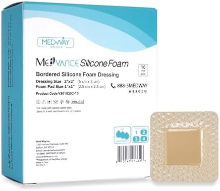 MedVanceTM Silicone - Bordered Silicone Adhesive Foam Dressing Size 2"x2" (1"x1" Pad), Box of 10 dressings