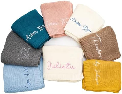 Personalized Baby Blanket - Custom Knit with Embroidery, Monogrammed Baby Name Blanket | Perfect for Baby Showers, Stroller & Car Seat | Gift Idea
