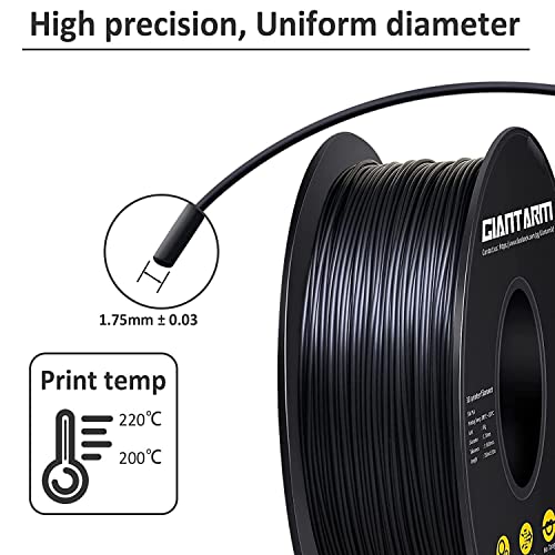 GIANTARM 3D Printer Filament, Silk Black Pla Filament, 1Kg(2.2lbs) Spool, 1.75mm Dimension Accuracy +/- 0.03mm, 3D Printing Filament