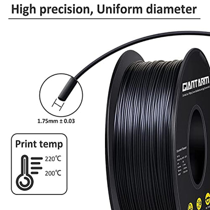 GIANTARM 3D Printer Filament, Silk Black Pla Filament, 1Kg(2.2lbs) Spool, 1.75mm Dimension Accuracy +/- 0.03mm, 3D Printing Filament