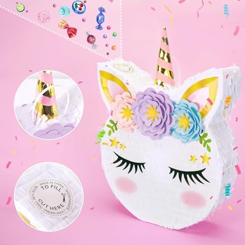 WERNNSAI Unicorn Piñata - Unicorn Party Supplies Piñata with Stick and Blindfold for Girls Kids Birthday Party Game Anniversary Classroom Activities Unicorn Them Party Decorations(15.7'' x 12.2'')