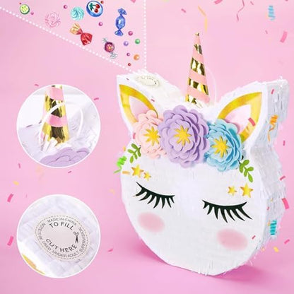 WERNNSAI Unicorn Piñata - Unicorn Party Supplies Piñata with Stick and Blindfold for Girls Kids Birthday Party Game Anniversary Classroom Activities Unicorn Them Party Decorations(15.7'' x 12.2'')