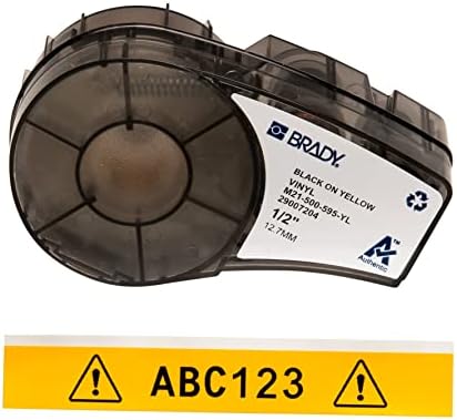 Brady Authentic (M21-500-595-YL) All-Weather Vinyl Label for Indoor/Outdoor ID, Lab and Equipment Labeling, Black on Yellow- For M210, M210-LAB, M211, BMP21-PLUS and BMP21-LAB Printers, .5" W 21' L