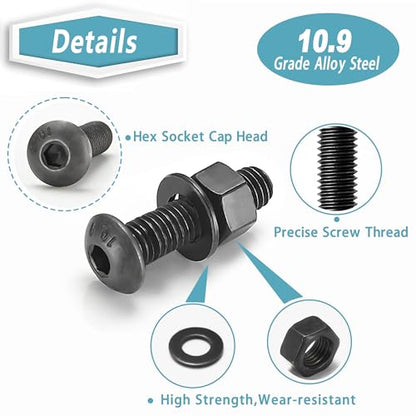 Kadrick Metric Screws Assortment,540 Pcs M4 Screws Nuts Washers Assortment M4x6MM-40MM, Hex Socket Button Head Metric M4 Machine Bolts Kit, 10.9 Grade Alloy Steel,Black Screws for 3D Printing