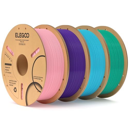 ELEGOO PLA 3D Printer Filament 1.75mm Bundle 4KG, Dimensional Accuracy +/- 0.02mm 4 Pack 1kg Spool(2.2lbs) Fits for Most FDM 3D Printers(Pink, Purple, Sky Blue, Sea Green)