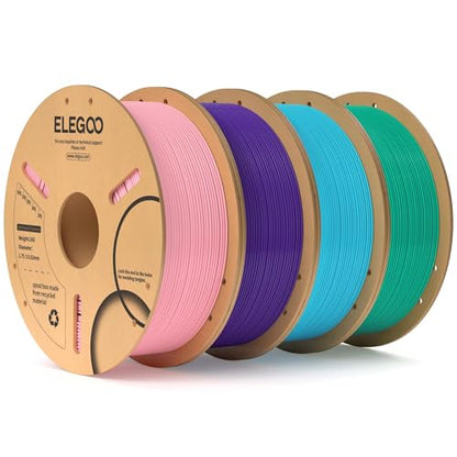 ELEGOO PLA 3D Printer Filament 1.75mm Bundle 4KG, Dimensional Accuracy +/- 0.02mm 4 Pack 1kg Spool(2.2lbs) Fits for Most FDM 3D Printers(Pink, Purple, Sky Blue, Sea Green)