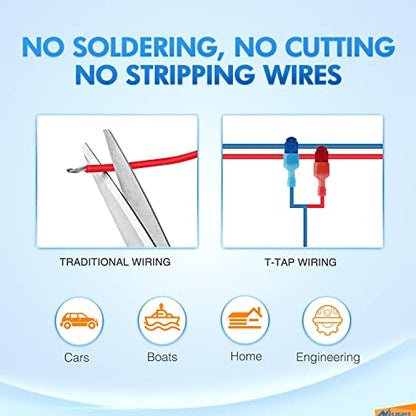 Nilight 360PCS T-Tap Wire Connectors Self-Stripping Quick Splice Electrical Terminals Insulated Male Disconnect Spade Assortment Kit with Storage Case