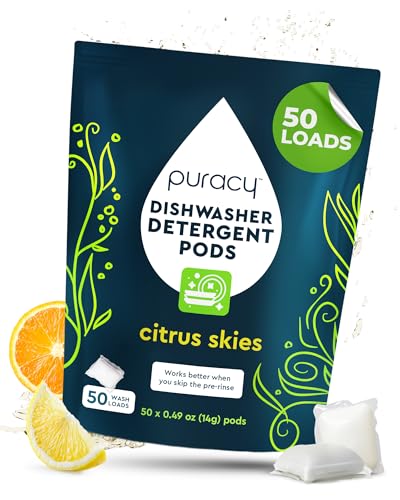 Puracy Dishwasher Pods, Natural Dishwasher Detergent, Citrus Skies Dish tabs - Enzyme-Powered, Spot & Residue Free - TikTok Trend Items, Must Haves from TikTok Made Me Buy It (Citrus Skies, 50 Count)