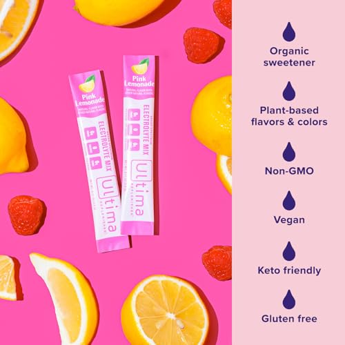 Ultima Replenisher Daily Electrolyte Powder Drink Mix – Sugar Free – Pink Lemonade, 20 Stickpacks – Hydration Packets with 6 Electrolytes and Trace Minerals – Keto Friendly, Vegan, Non-GMO