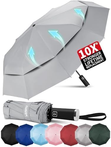 Seniny Windproof Travel Umbrella, Automatic Umbrellas for Rain, Portable & Compact Umbrellas for Backpack, Strong UV for Protection, Folding Small Sun Umbrella for Car, Walking