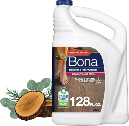 Bona Hardwood Floor Cleaner Refill - 128 fl oz - Cedar Wood Scent - Residue-Free Floor Cleaning Solution Spray Mop and Spray Bottle Refill - For Wood Floors