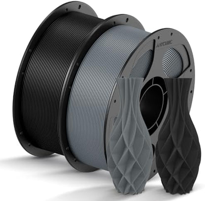 ANYCUBIC PLA Filament 1.75mm Bundle, 3D Printing PLA Filament 1.75mm Dimensional Accuracy +/- 0.02mm, 1KG Spool (2.2 lbs), 2KG Texture Gray+Black