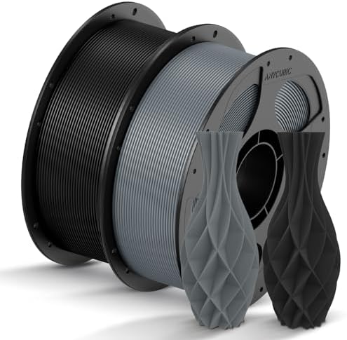 ANYCUBIC PLA Filament 1.75mm Bundle, 3D Printing PLA Filament 1.75mm Dimensional Accuracy +/- 0.02mm, 1KG Spool (2.2 lbs), 2KG Texture Gray+Black