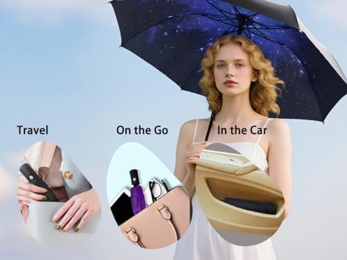 SIEPASA UV Protection Travel Compact Umbrella-Automatic Umbrellas for Rain-Small Portable Windproof Umbrellas for Men Women Teenages. (Silver/Purple)