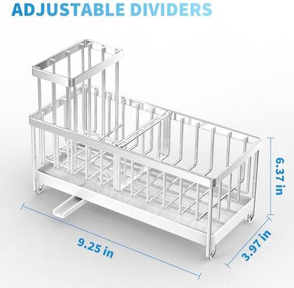 Cisily Silver Sponge Holder for Kitchen Sink, Sink Caddy Organizer with High Brush Holder, Kitchen Countertop Organizers and Storage Essentials, Rustproof 304 Stainless Steel, Soap Dispenser Organize