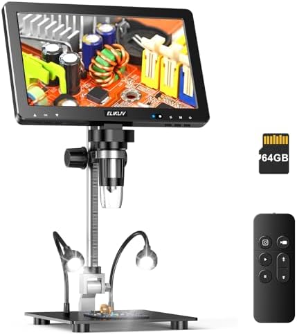 Elikliv EDM9 Max Digital Microscope: 20MP 10.1" 1500X HD IPS HDMI Coin Microscope Magnifier for Error Coins with Screen & Light, LCD Soldering Microscopes for Adults, PC/TV View, 64GB