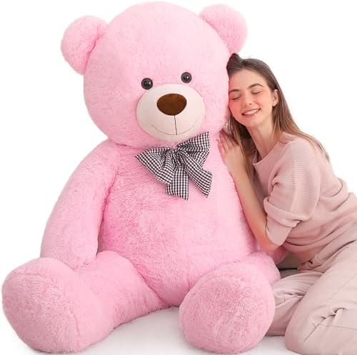 MaoGoLan Giant Pink Teddy Bear Stuffed Animal 5 Feet,Soft Cuddly Smiling Face Big Teddy Bear Plush Gift for Boyfriend Girlfriend